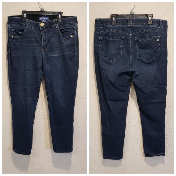 Democracy Ankle Skinny Jeans Ab Solution Size 14 Blue Dark Wash Denim Stretch - Picture 1 of 10